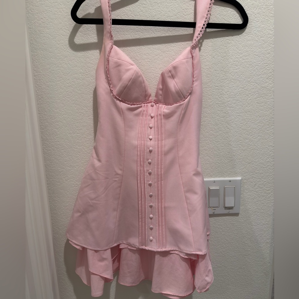 Oh Polly Pink Corset-Style Chiffon Dress - Picture 2 of 3